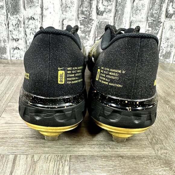 Nike Alpha Huarache Elite 3 Low Baseball Cleats CV3553-001 Size 15 Black Gold - Picture 6 of 8